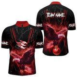 Maxcorners Black and Red Flame Eagle Bowling Shirt For Men Custom Team Name Bowling Jerseys For Bowlers MT1309
