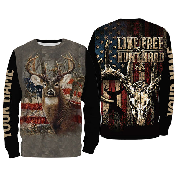 Maxcorners Custom Name Deer Skull Hunting American Flag Patriotic 3D All Over Printed Clothes