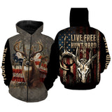 Maxcorners Custom Name Deer Skull Hunting American Flag Patriotic 3D All Over Printed Clothes