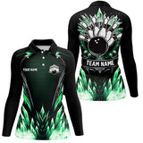 Maxcorners Personalized Icy Green Ice Bowling Team Shirts For Women Custom black Bowling Gifts for bowlers