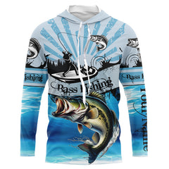 Maxcorners Personalized Largemouth Bass Fishing Jerseys Blue Long Sleeve Fishing Shirts, Bass Fishing Jerseys