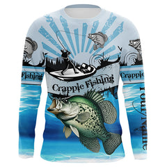 Maxcorners Personalized Crappie Fishing Jerseys Blue Long Sleeve Fishing Shirts, Crappie Fishing Jerseys