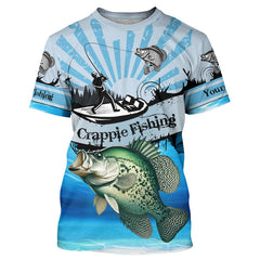 Maxcorners Personalized Crappie Fishing Jerseys Blue Long Sleeve Fishing Shirts, Crappie Fishing Jerseys