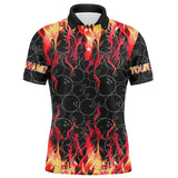 Maxcorners Black And Red Flame Ball Pattern Bowling Jersey Customized Name, Team Name 3D Shirt Unisex