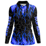 Maxcorners Black and Blue Flame camo Womens bowling shirts Custom Flame Bowling Shirt Team Bowling Jersey