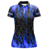 Maxcorners Black And Blue Flame Ball Pattern Bowling Jersey Customized Name, Team Name 3D Shirt Unisex