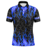 Maxcorners Black And Blue Flame Ball Pattern Bowling Jersey Customized Name, Team Name 3D Shirt Unisex