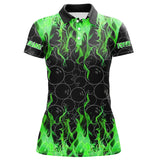 Maxcorners Black And Green Flame Ball Pattern Bowling Jersey Customized Name, Team Name 3D Shirt Unisex