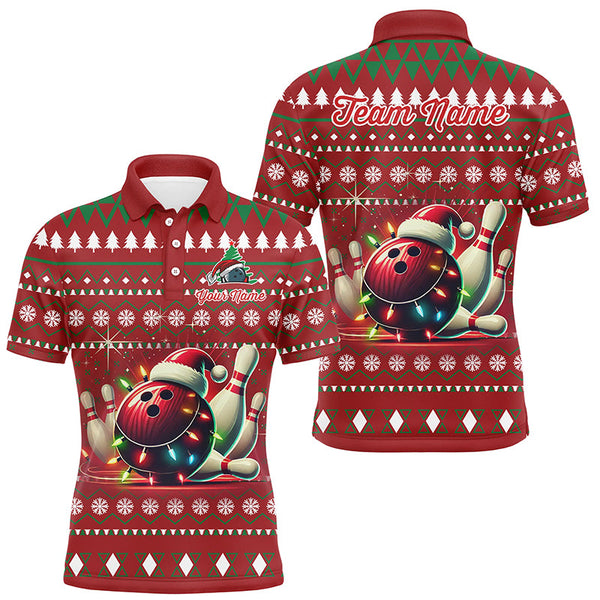 Maxcorners Funny ugly Christmas Red Men's Bowling Shirts Custom Team Bowling Jerseys Xmas Gift for bowlers