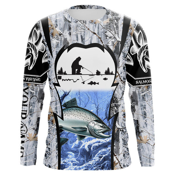 Maxcorners Salmon ice fishing Winter camo custom unisex Long sleeve fishing shirts, Ice fishing Salmon jerseys MT2108