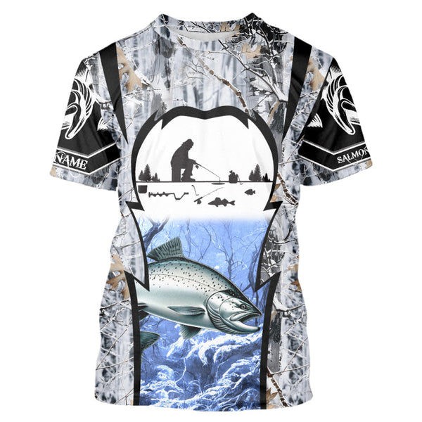 Maxcorners Salmon ice fishing Winter camo custom unisex Long sleeve fishing shirts, Ice fishing Salmon jerseys MT2108