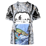 Maxcorners Northern Pike ice fishing Winter camo custom unisex Long sleeve fishing shirt, Ice fishing Pike jersey MT2108