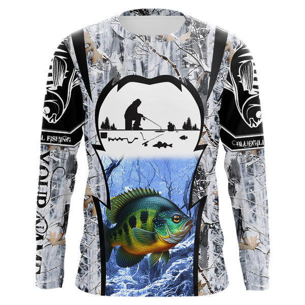 Maxcorners Bluegill ice fishing Winter camo custom unisex Long sleeve fishing shirt, Ice fishing Bluegill jersey MT2108