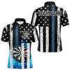 Maxcorners Blue Flame Dart Board Black And White American Flag Custom Team Dart Polo, Quarter Zip Shirt For Men