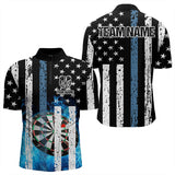 Maxcorners Blue Flame Dart Board Black And White American Flag Custom Team Dart Polo, Quarter Zip Shirt For Men