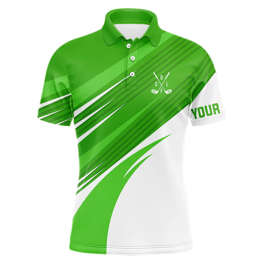 Maxcorners Green and white Mens golf polo shirts custom golf tops for mens, personalized golf gifts