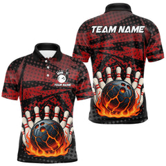 Maxcorners Black and Red pattern Flame Bowling Polo, 1/4 zip shirts For Men Custom Team Bowling Jerseys TU1512