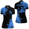 Maxcorners Black And Blue Retro Mens Bowling Polo, Quarter Zip Shirts Custom Team Bowling Jerseys Mens And Women Outfit