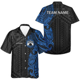 Maxcorners Black And Blue Tribal Pattern Mens Bowling Shirts Custom Bowling Outfit Men Team Bowling League Jersey Lm173