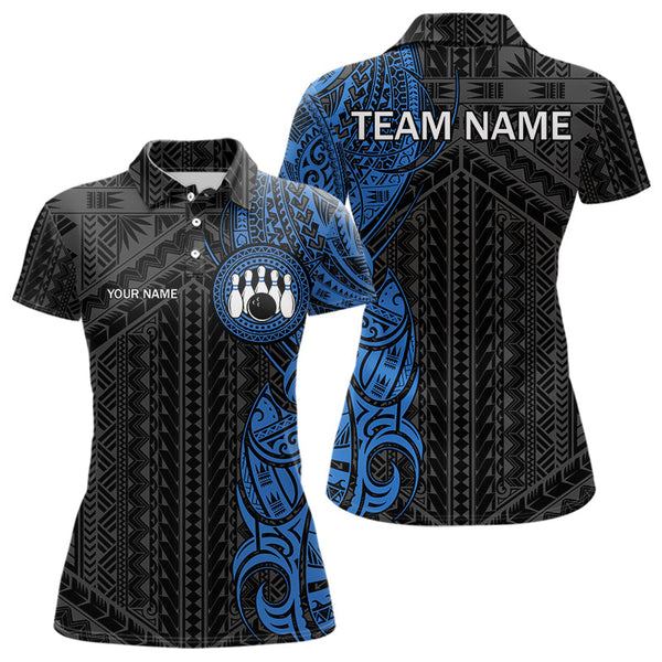 Maxcorners Black And Blue Tribal Pattern Mens Bowling Shirts Custom Bowling Outfit Men Team Bowling League Jersey Lm173