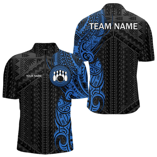 Maxcorners Black And Blue Tribal Pattern Mens Bowling Shirts Custom Bowling Outfit Men Team Bowling League Jersey Lm173