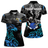 Maxcorners Black And Blue Tribal Eagle Bowling Polo, Quarter Zip Shirts For Men Custom Eagle Bowling Team Shirt Lm173