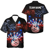 Maxcorners Personalized Smoke American Flag Bowling Team Shirts For Men Custom Patriotic Bowling Gifts For Bowler Lm173