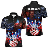 Maxcorners Personalized Smoke American Flag Bowling Team Shirts For Men Custom Patriotic Bowling Gifts For Bowler Lm173