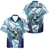 Maxcorners Personalized Blue Camo Shark Bowling Team Shirts For Men Custom Shark Bowling Polo, Quarter Zip Shirt Lm173