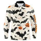 Maxcorners Bats and Pumpkin Halloween pattern Men golf polo shirts custom Halloween golf shirts for men