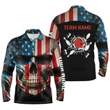 Maxcorners Skull Bowling American Flag Customized Name And Team Name 3D Shirt