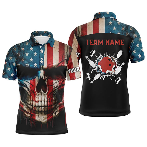 Maxcorners Skull Bowling American Flag Customized Name And Team Name 3D Shirt