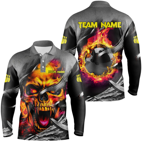 Maxcorners Flame Skull  Bowling Jersey Customized Name, Team Name 3D Polo Shirt