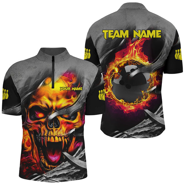 Maxcorners Flame Skull  Bowling Jersey Customized Name, Team Name 3D Polo Shirt