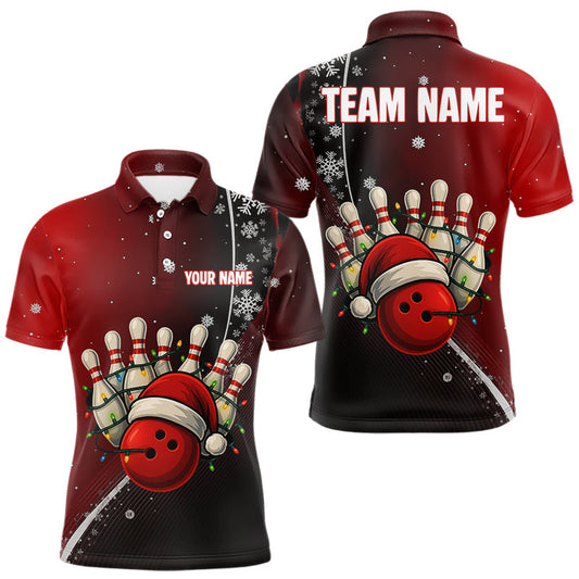 Maxcorners Custom Funny Christmas Bowling Shirts For Men, Black and Red Gradient Xmas Bowling Outfit Bowler Gift LM1903