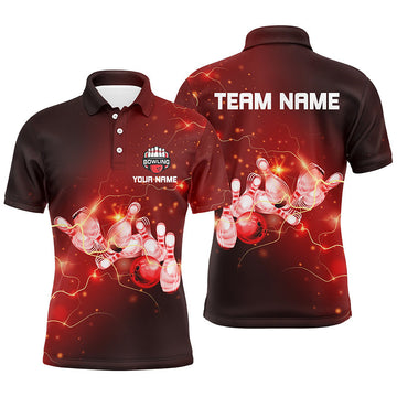 Maxcorners Red Flashes Of Lightning Thunder Bowling For Team Bowling Team Men And Women Polo Shirts, Bowling Pattern Outfits
