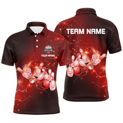 Maxcorners Red Flashes Of Lightning Thunder Bowling For Team Bowling Team Men And Women Polo Shirts, Bowling Pattern Outfits