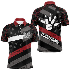 Maxcorners Black American flag Men bowling shirts Custom bowling camo Team Jerseys, gift for Bowlers | Red LM1610