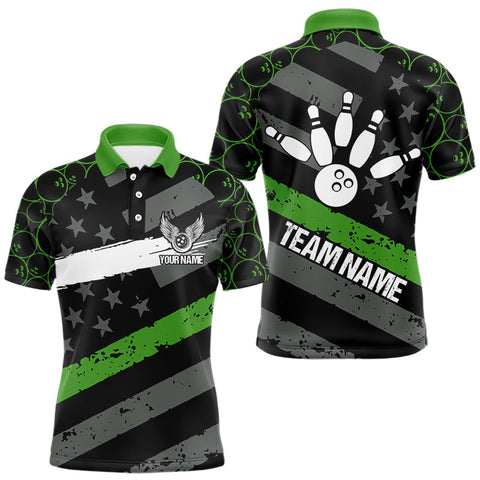 Maxcorners Black American flag Men bowling shirts Custom bowling camo Team Jerseys, gift for Bowlers | Green LM1610