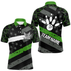 Maxcorners Black American flag Men bowling shirts Custom bowling camo Team Jerseys, gift for Bowlers | Green LM1610