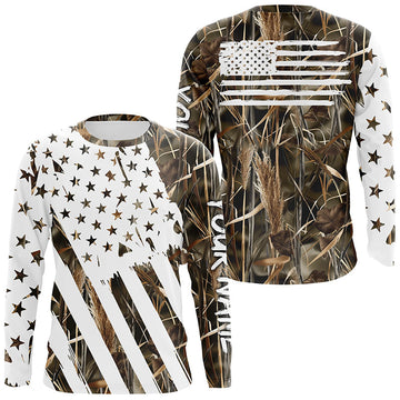Maxcorners American Flag Camo Fishing Personalized Patriotic Uv Protection Camouflage Fishing Jerseys