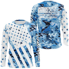 Maxcorners American Flag Blue Camo Fishing Personalized Patriotic Uv Protection Camouflage Fishing Jerseys