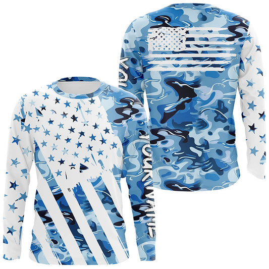 Maxcorners American flag Blue camo fishing personalized patriotic UV Protection camouflage Fishing jerseys MT2108