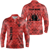 Maxcorners Red Ugly Christmas snowflake pattern Men Bowling Polo, 1/4 zip shirts Custom Xmas Team Bowling Jersey