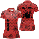 Maxcorners Red Ugly Christmas snowflake pattern Women Bowling Polo, 1/4 zip shirt Custom Xmas Team Bowling Jersey