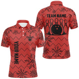 Maxcorners Red Ugly Christmas snowflake pattern Men Bowling Polo, 1/4 zip shirts Custom Xmas Team Bowling Jersey