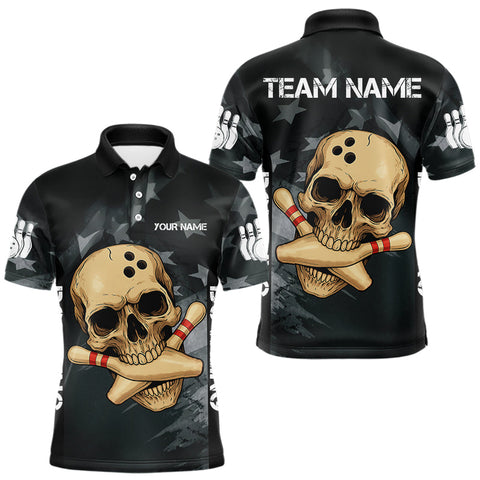 Maxcorners Personalized Black American Flag Skull Bowling Shirts For Men Custom Team's Name Skull Bowler Jerseys MT1511