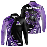 Maxcorners Black And Purple Bowling Ball And Pins Wings Bowling Shirts For Men Custom Team Bowling Jerseys