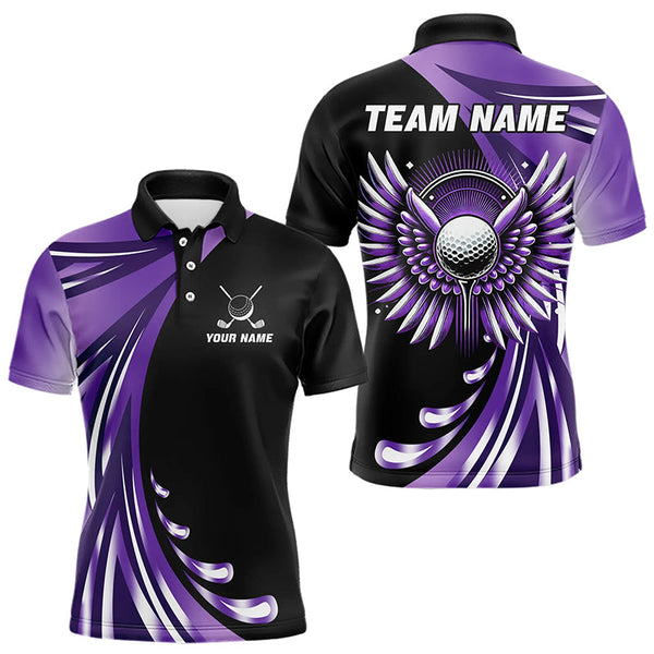 Maxcorners Black And Purple Golf Ball Wings Mens Golf Polo Shirts Custom Golf Attire For Men Golfer Gifts