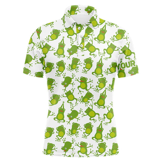 Maxcorners Funny Green Frog pattern Mens Golf polo shirts Custom golf attire for men, gift for golfers